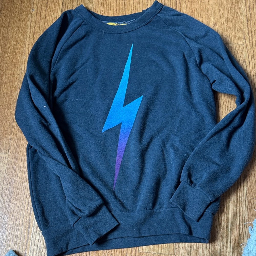 Aviator Nation Black pullover with Blue and Purple Lightning Bolt